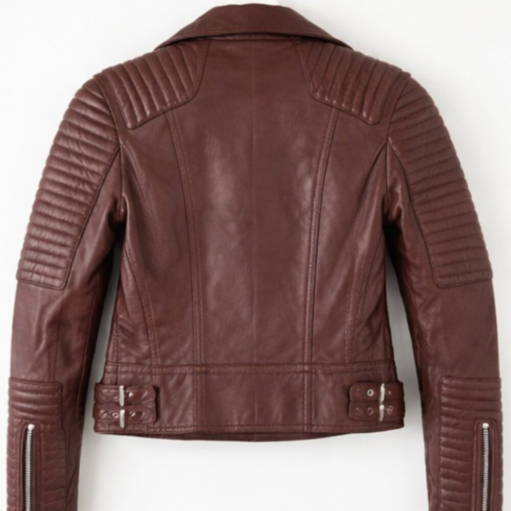 ALL SAINTS *BRAND NEW ESTELLA LEATHER BORDEAUX JACKET - Picture 3 of 4